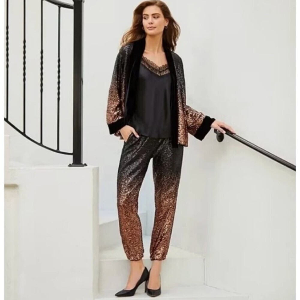 Johnny Was Jett Sequin Ombre Joggers Black Bronze Size Medium